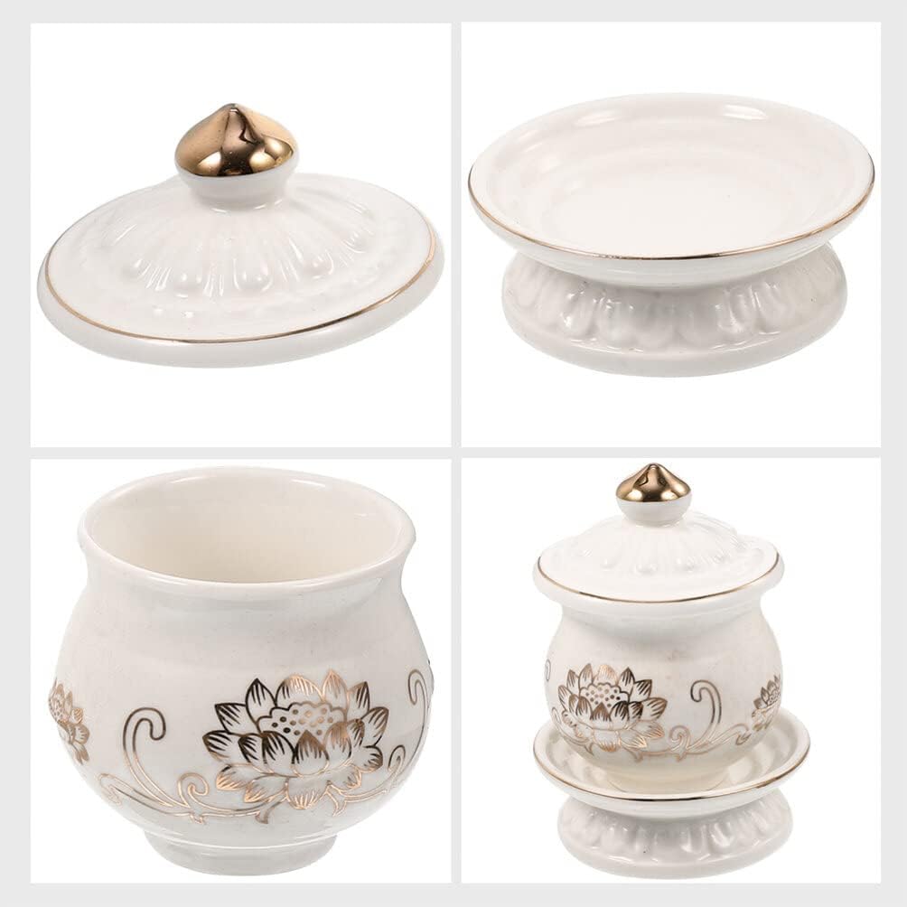 HOMSFOU Ceramic Lotus Water Offering Cups 2pcs