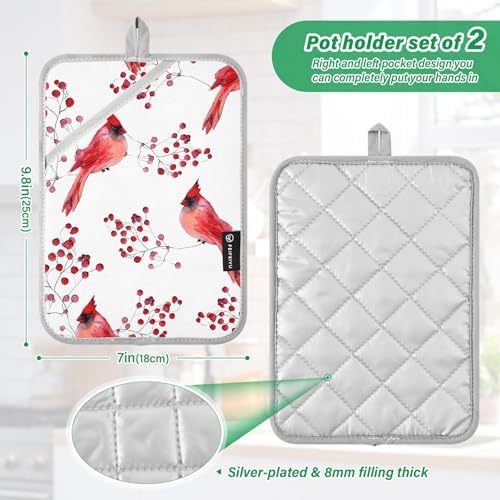 Berry Cardinal Bird Hot Pad Set of 2