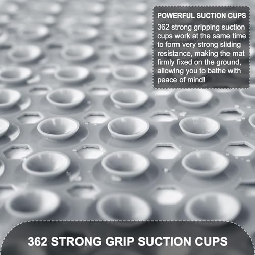 Non Slip Extra Large Bath Mat with Suction Cups Gray