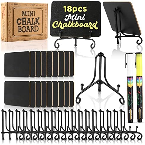 Mini Chalkboard Signs 18 Pack with Iron Stand and 2 Pens