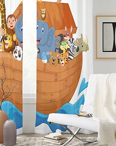 Teamery Cartoon Noahs Ark Sheer Curtains 2 Panels 63 Inches Long