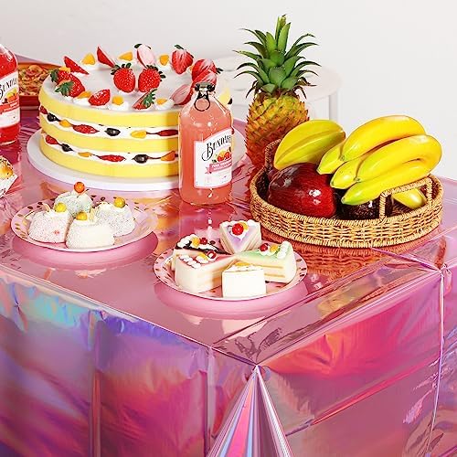 4 Pack Iridescent Pink Plastic Tablecloths for Parties