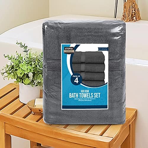 Utopia Towels 4 Pack Premium Bath Towels Set Grey