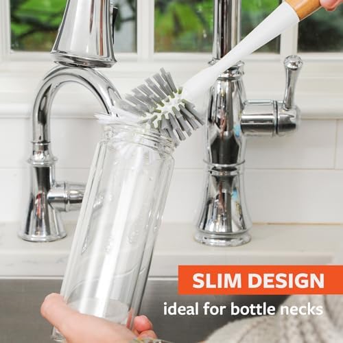 Full Circle Clean Reach Bottle Brush with Bamboo Handle and Replaceable Head