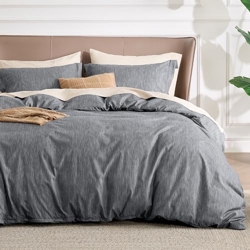 Bedsure King Duvet Cover Set - 3 Piece with Zipper Closure and Cationic Print