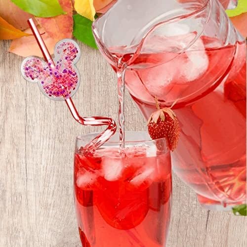 24Pcs Glitter Mouse Straws for Kids Parties