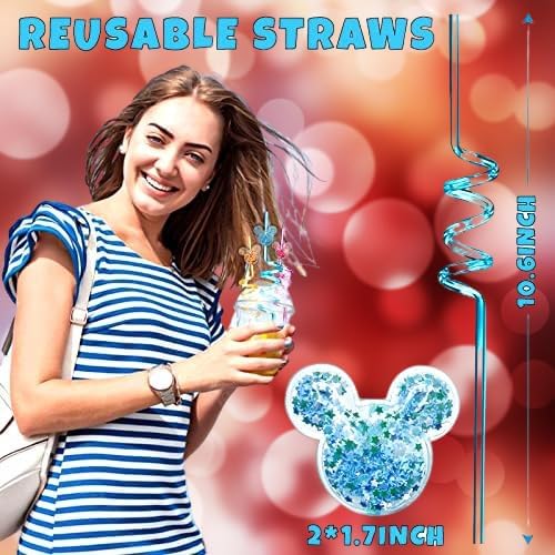 24Pcs Glitter Mouse Straws for Kids Parties