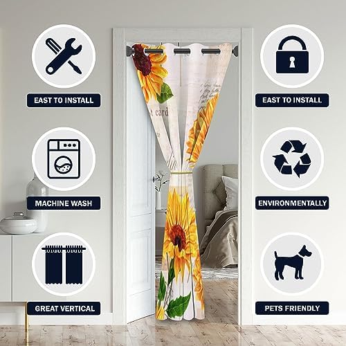 Sunflower Door Curtains for Doorway 59W x 80L
