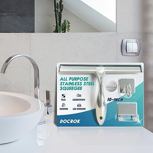 Docrok 10 Inch All-Purpose Shower Squeegee with 2 Hooks