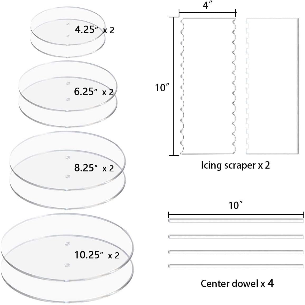 Boyun Acrylic Cake Discs with Icing Scraper and Center Dowel