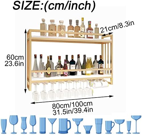 Gold White Wall-Mounted 2 Layer Wine Rack with Hooks