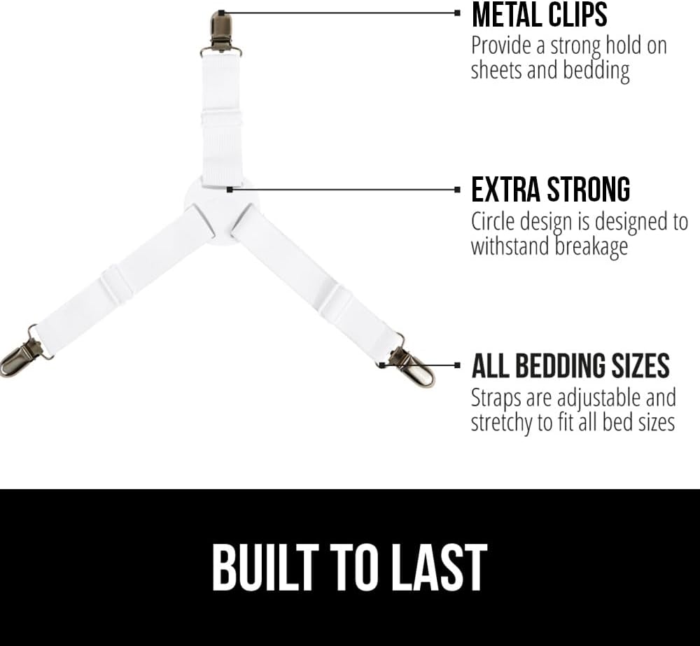 Gorilla Grip Sheet Straps with Metal Clips 4 Pack White