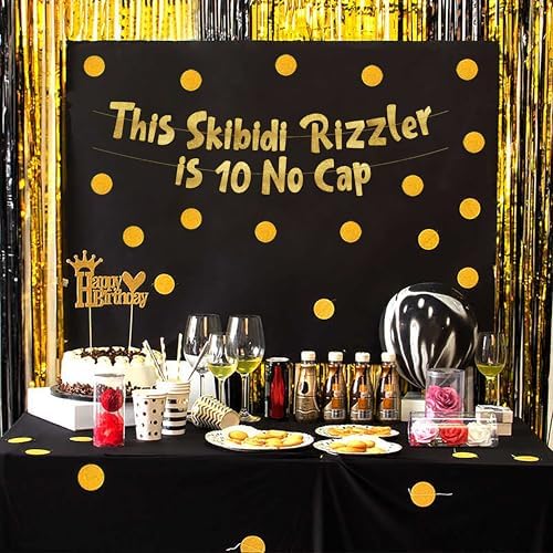 10 No Cap Gold Glitter Banner for 10th Birthday