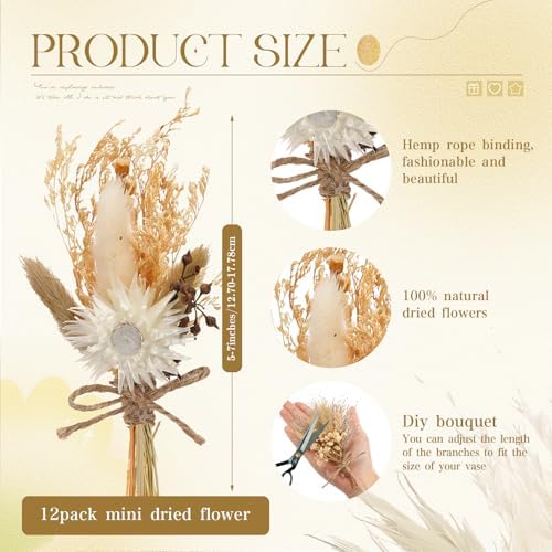 Layhit 12 Pack Mini Boho Dried Flower Bouquets Wedding Decor