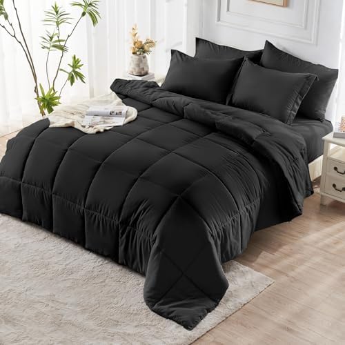 JOLLYVOGUE Queen Comforter Set 7-Piece Black