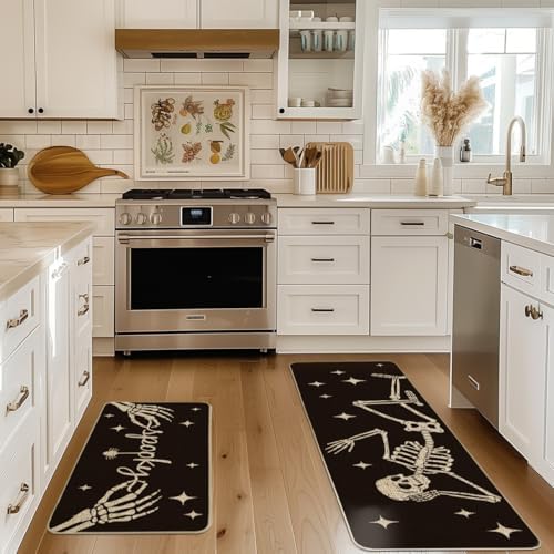 Artoid Mode Spooky Skeleton Spider Bone Kitchen Mats Set of 2 Black