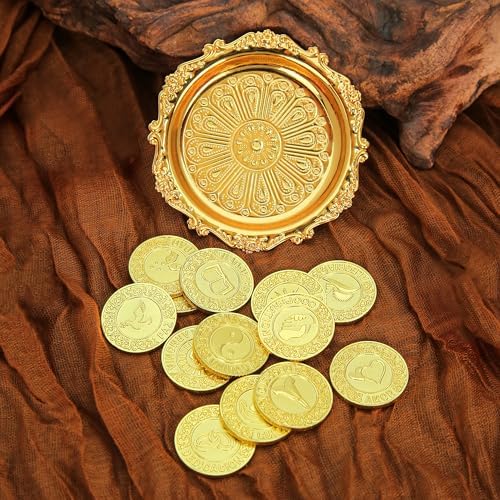 TINGKU Gold Spanish Las Arras de Boda Cristiana Set with Tray Plate
