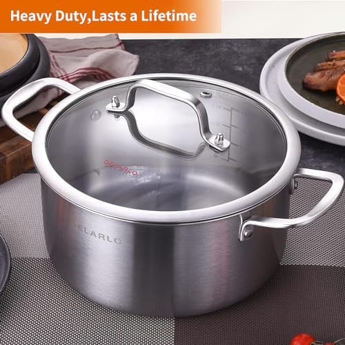 Delarlo Tri-Ply Stainless Steel 6 Quart Pot with Lid