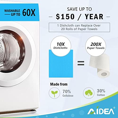 AIDEA 10 Pack Swedish Dish Cloths 7x6 Inches