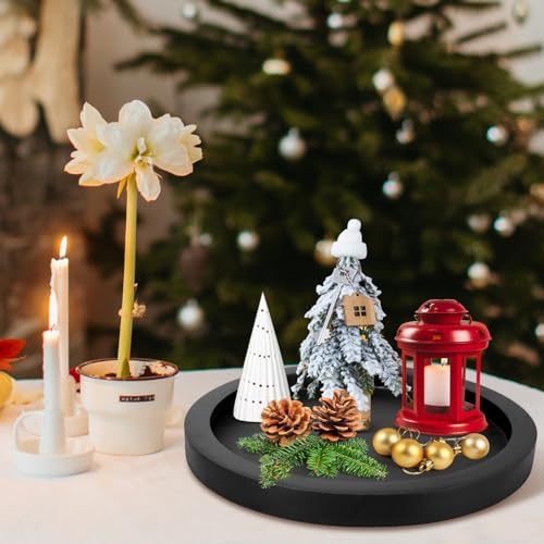 Ayiaren Round Wooden Serving Tray Coffee Table Ottoman Decor