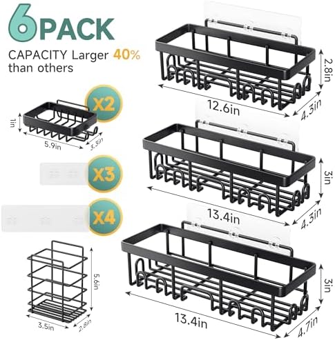 Veken 6-Pack Stainless Steel Shower Caddy Set