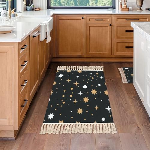 Boho Kids Room Rugs with Tassels and Celestial Design