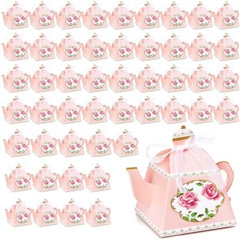 Eorbow 50 Pack Teapot Candy Boxes with Ribbons