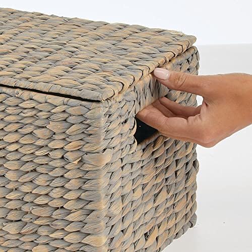mDesign Woven Hyacinth Storage Baskets Set of 3 Gray