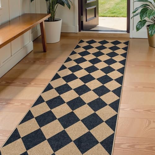 Lahome Checkered Jute-Style Runner Rug 2x8 Non-Slip Indoor Outdoor