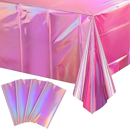 4 Pack Iridescent Pink Plastic Tablecloths for Parties