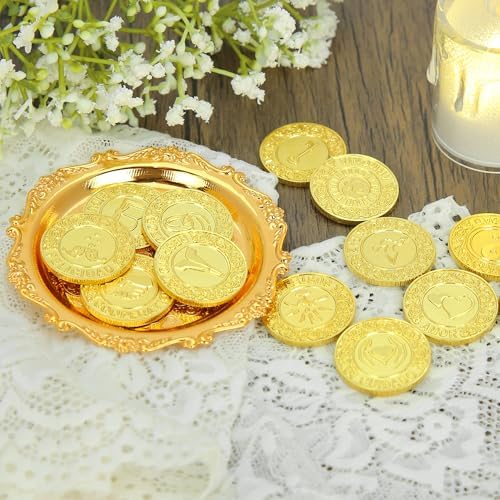 TINGKU Gold Spanish Las Arras de Boda Cristiana Set with Tray Plate