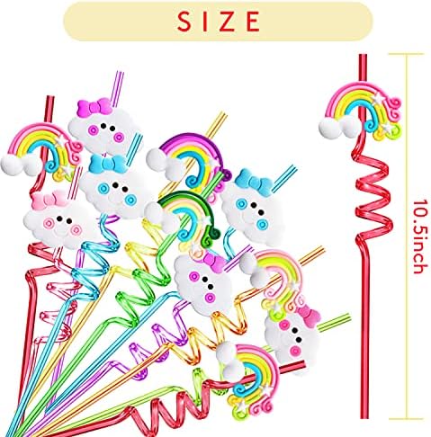 Rainbow Cloud Patterned Reusable Drinking Straws Set of 26