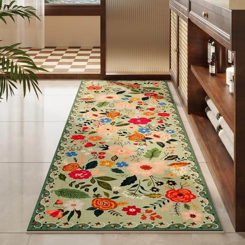 Rugcomf Soft Floral Runner Rug with Non-Slip Rubber Backing