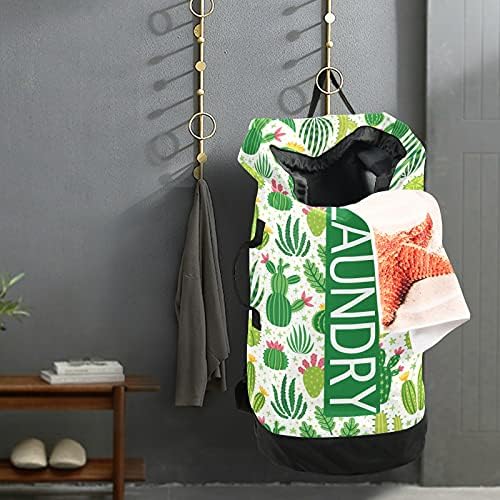 Cactus Laundry Bag Backpack with Dirty Clothes Organizer Extra Large Heavy Duty