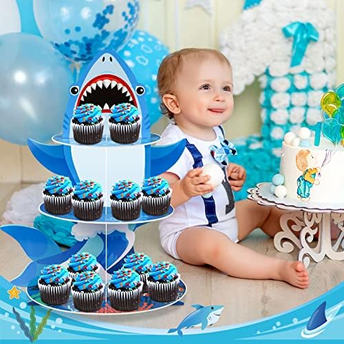 Zopeal 3 Tier Shark Cupcake Stand Ocean Theme Party Decorations