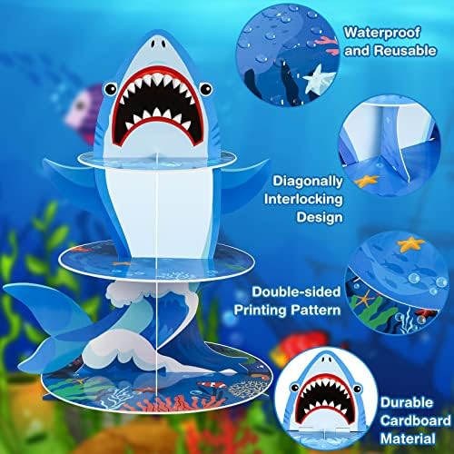Zopeal 3 Tier Shark Cupcake Stand Ocean Theme Party Decorations