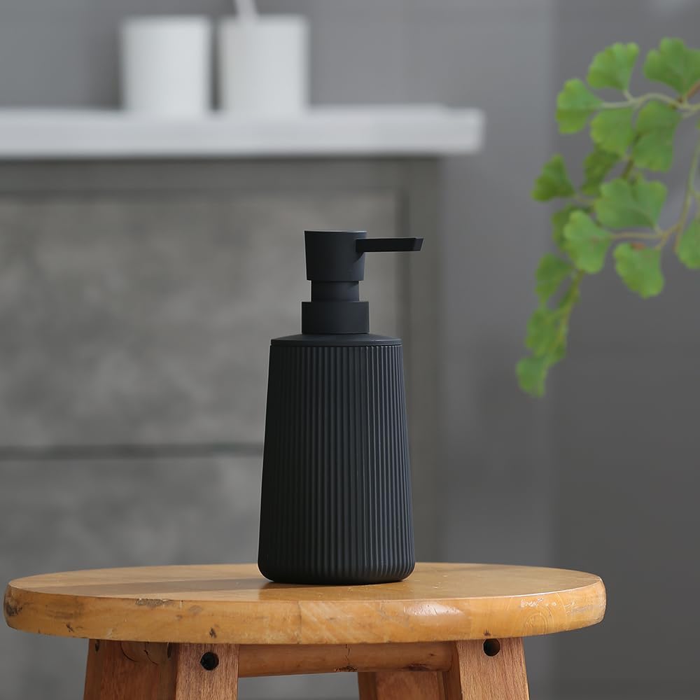 Modern Farmhouse Striped Soap Dispenser with Pump Matte Black