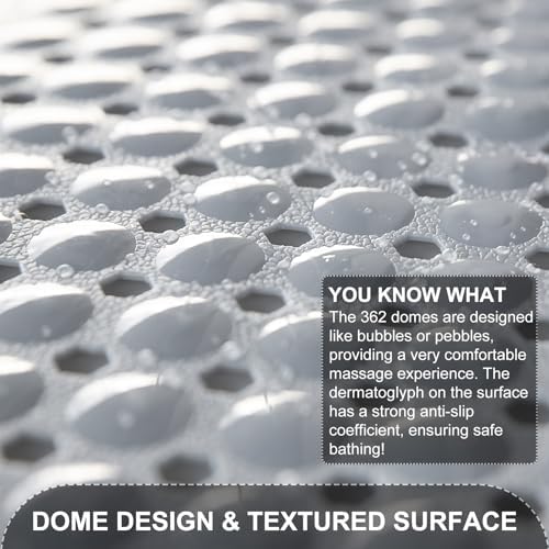 Non Slip Extra Large Bath Mat with Suction Cups Gray