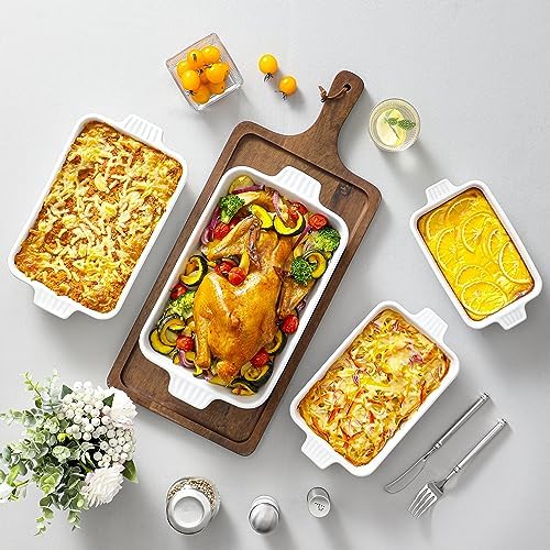 MALACASA Ceramic Bakeware Set of 4 Rectangular Lasagna Pans