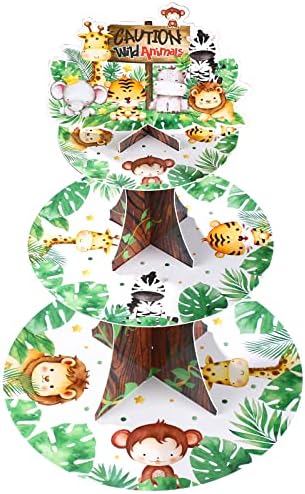 Nuenen Safari Cupcake Stand 3 Tier Jungle Theme Decor