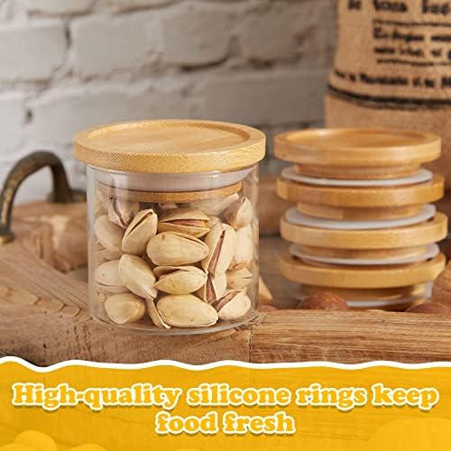 6 Pack Yogurt Jar Lids with Bamboo Wood and Silicone Seals