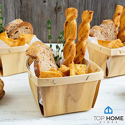 One Pint Wooden Berry Baskets 10 Pack - 4 Inch Square Vented Wood Boxes