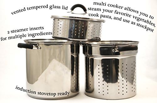 ExcelSteel 12 Qt Multifunction Pasta Cooker with Encapsulated Base and Vented Lid