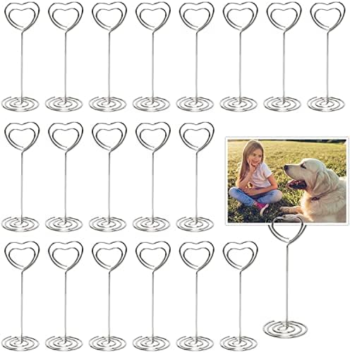 Aniann Table Card Holders 25 Pack Silver Heart Shape Photo Stands