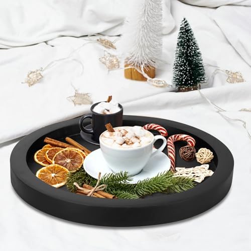 Ayiaren Round Wooden Serving Tray Coffee Table Ottoman Decor
