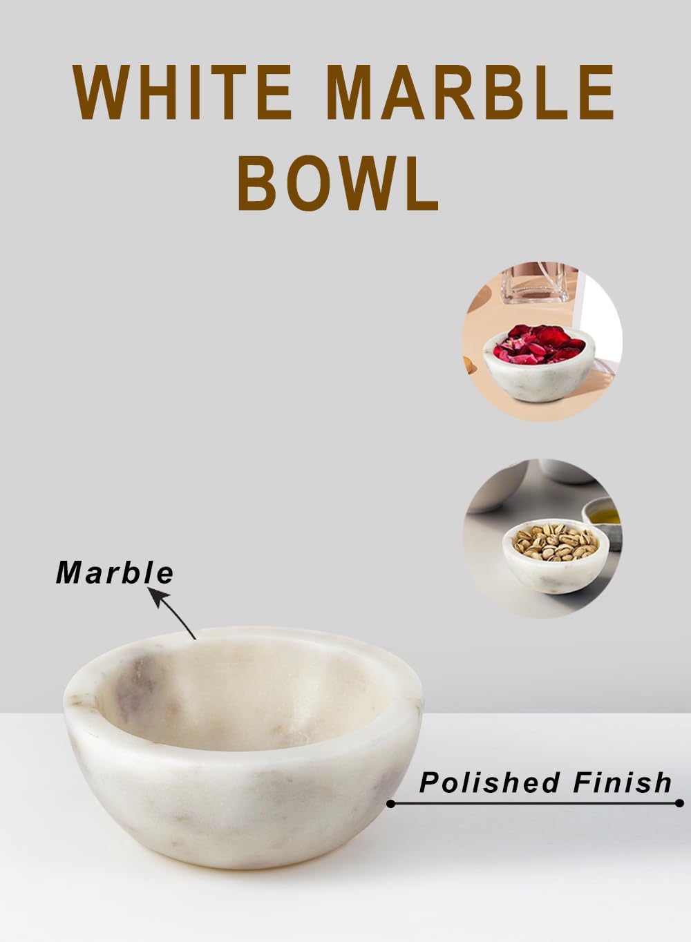 Serene Spaces Living 5 Inch White Marble Serving Bowl