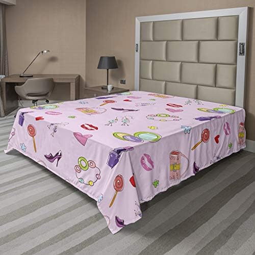 Ambesonne Cartoon Flat Sheet Multicolor California King