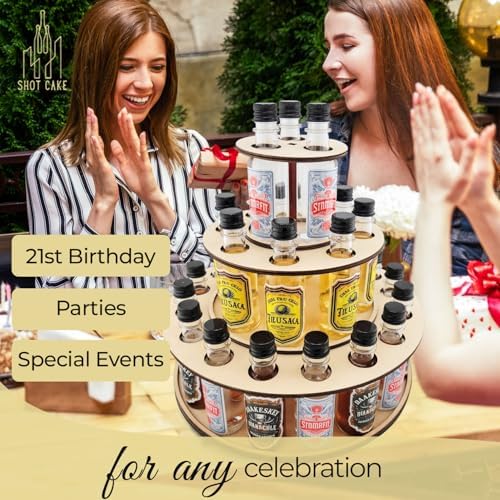 Shot Cake Party Centerpiece Display Three Tier Natural Wood