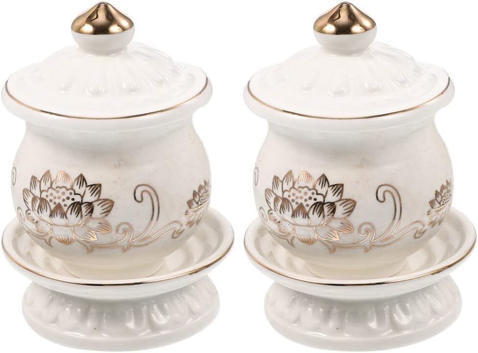 HOMSFOU Ceramic Lotus Water Offering Cups 2pcs