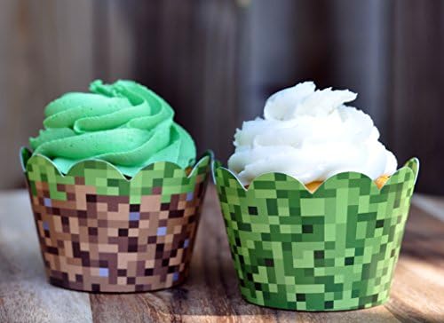 Pixel Grass Cupcake Wrappers Set of 24 Reversible